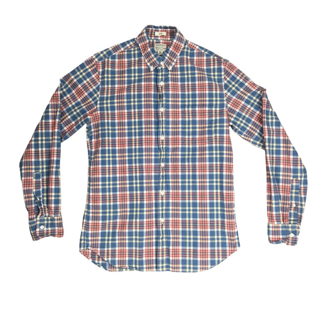 J. crew Button Up Shirt Slim Stretch Secret Wash Shirting Plaid Blue Red M